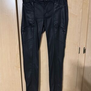 Black Faux Leather Pants with Zipper Details